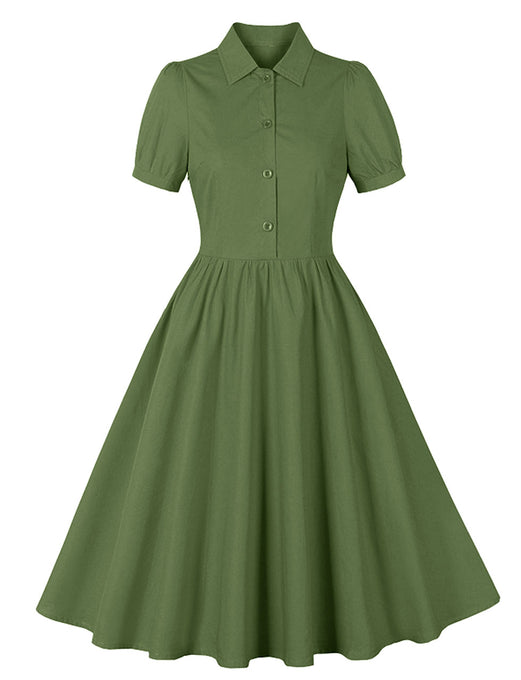 Solid Color 1950S Vintage Swing Shirt Dress