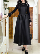 Load image into Gallery viewer, 2 Piece Black Retro Suspender Dress with Black Hand Sewn Pearls Sweater