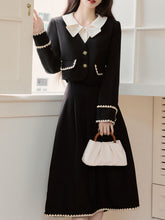 Load image into Gallery viewer, 2PS Black Dress With White Collar Top and Swing Skirt Vintage 1950s Suits