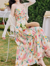 Load image into Gallery viewer, Rainbow Tulips Spaghetti Strap Vintage Swing Holiday Maxi Dress