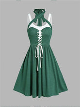 Load image into Gallery viewer, White and Green Lace-up 1950s Vintage Party Dress