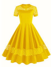 Load image into Gallery viewer, Yellow Semi Mesh Lace Short Sleeve 50S Swing Dress