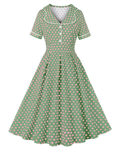 Green Sweet Polka Dots 1950S Vintage Swing Dress