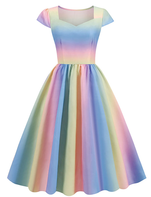 Unicorn Colored Cap Sleeve 1950S Vintage Swing Dress