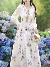 Load image into Gallery viewer, Apricot Floral Printed Large Lapel Fake Two-piece Vintage Dress