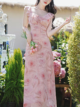 Load image into Gallery viewer, Lychee Rose Ruffle Round Neck Bodycon Chiffon Dress