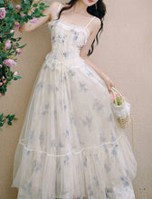 Load image into Gallery viewer, 2PS White Floral Print Ruffles Spaghetti Strap Princess Dress With White Shawl Dress Suit
