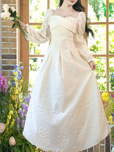 Load image into Gallery viewer, White Jacquard Pearl Chain Pleated Vintage Princess Dress