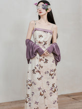 Load image into Gallery viewer, 2PS Purple Butterfly Print Spaghetti Strap Dress With Shawl Dress Suit