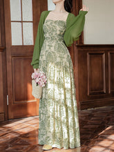 Load image into Gallery viewer, Green Bohemian Floral Print Chiffon Maxi Dress Prom Dress With Cardigan