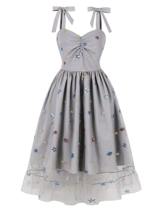 Star Embroidered 1950s Vintage Swing Dress