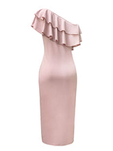 Load image into Gallery viewer, Pink One Shoulder 1950S Pink Ruffles Vintage Swing Dress