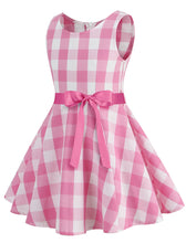 Load image into Gallery viewer, Kids Little Girls&#39; Dress Pink And White Plaid  Barbie Retro Swing Dress