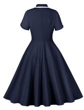 Load image into Gallery viewer, Rose Turn Down Collar Short Sleeve 1950S Vintage Dress