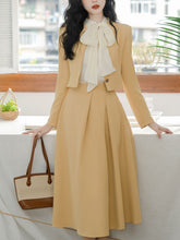 Load image into Gallery viewer, 3PS Bowknot Collar Shirt and Yellow 1950S Vintage Coat With Swing Skirt Suit