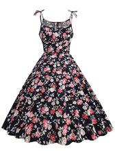 Load image into Gallery viewer, Baby Blue Floral Print Tie-up Spaghetti Straps 1950S Retro Swing Dress With Pockets