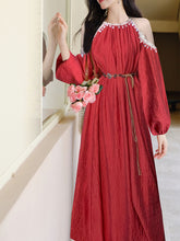 Load image into Gallery viewer, Red Off Shoulder Party Maxi Dress Inspired By Me Before You