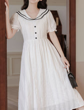 Load image into Gallery viewer, White Sailor Style 1950S Vintage Cotton Dress