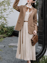 Load image into Gallery viewer, 3 Piece Brown Retro Suspender Dress with Apricot Shirt Blazer Suit