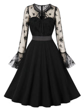 Load image into Gallery viewer, Black Semi Sheer Flower Embroidered 1950s Vintage Dress