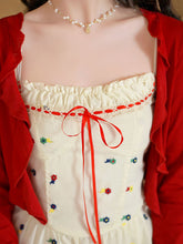 Load image into Gallery viewer, White Cute Cotton Embroidered Dress with Red Cardigan Vintage Suit