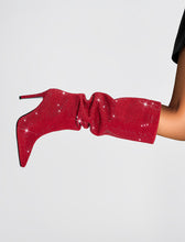 Load image into Gallery viewer, Red High Heel Pointed Toes Luxury Bling Rhinestone Boots Shoes