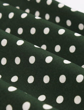 Load image into Gallery viewer, 1950s Dark Green Polka Dots Bow Collar Vintage Swing Dress