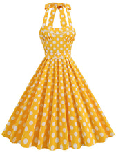 Load image into Gallery viewer, Yellow Polka Dots Lace Vintage Halter Backless 1950S Vintage Dress