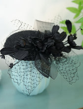 Load image into Gallery viewer, Black Retro Handmade Flowers Lace Birdcage Veil Wedding Hat