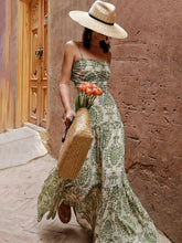 Load image into Gallery viewer, Green Bohemian Floral Print Chiffon Maxi Dress Prom Dress With Cardigan