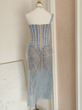 Load image into Gallery viewer, Herringbone Sequined Pleated Slit Lace Dress