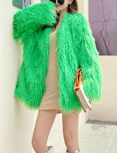 Load image into Gallery viewer, Green Faux Fur Long Sleeve Lambswool Coat Women Winter Coat