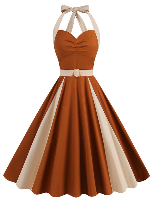 Two-tone Colorblock Halter Neck Vintage Dress  Inspired by Mrs.Maisel