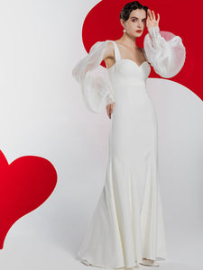 White Long Sleeve Wedding Mermaid Dress