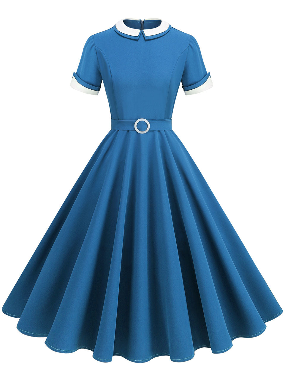 1950s Blue Peter Pan Collar Cap Sleeve Vintage Swing Dress