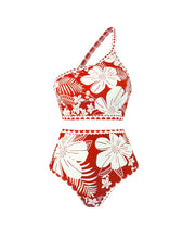 Load image into Gallery viewer, One Shoulder Two Piece Floral Print Swimsuit With Bathing Suit Swing Skirt