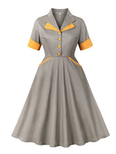 Load image into Gallery viewer, 1950S Grey Turndown Collar Short Sleeve Vintage Dress