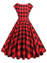 Load image into Gallery viewer, 1950s Crew Neck Plaid Cap Sleeve Vintage Swing Dress