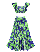 Load image into Gallery viewer, Green Leaf Print Off Shoulder One Piece With Bathing Swing Suit