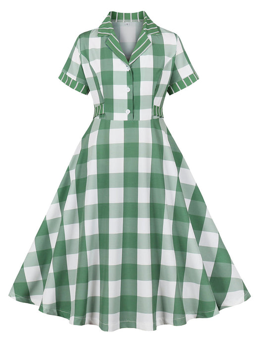 Christmas Green Plaid 1950S Cotton Swing Dress