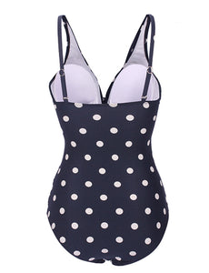 V Neck Polka Dots Retro Style One Piece Trigonal Bikini For Beach