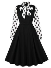 Load image into Gallery viewer, Black And White Polka Dots Bow Collar 1950s Vintage Swing Dress