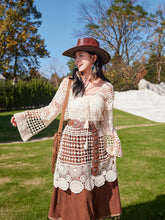 Load image into Gallery viewer, Hollow Crochet Tassel Top with Waistband Brown Corduroy Skirt Bohemian Suit