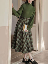 Load image into Gallery viewer, 2PS Green Sweater And Plaid Swing Skirt 1950S Vintage Audrey Hepburn&#39;s Style Outfits