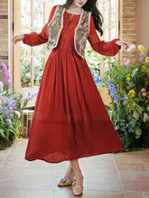 Load image into Gallery viewer, 1970S Vintage Red Vintage Bohemian Dress and Vest Vintage Outfits