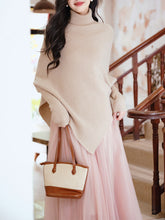 Load image into Gallery viewer, 2 Piece Retro Irregular Bat Sleeve Cape Sweater and Pink Mesh Skirt Set