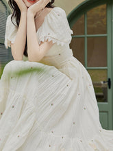 Load image into Gallery viewer, White V Neck Cape Sleeve Edwardian Revival Vintage Wedding Dress