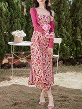 Load image into Gallery viewer, 2PS Pink Floral Print Spaghetti Strap Dress With Rose Shawl Dress Suit