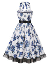 Load image into Gallery viewer, Butterfly Floral Print Sweet Heart Halter Sleeveless 1950S Vintage Dress