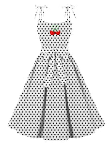 Sweet Love Polka Dots Print  Spaghetti Strap 1950s Vintage Swing Dress